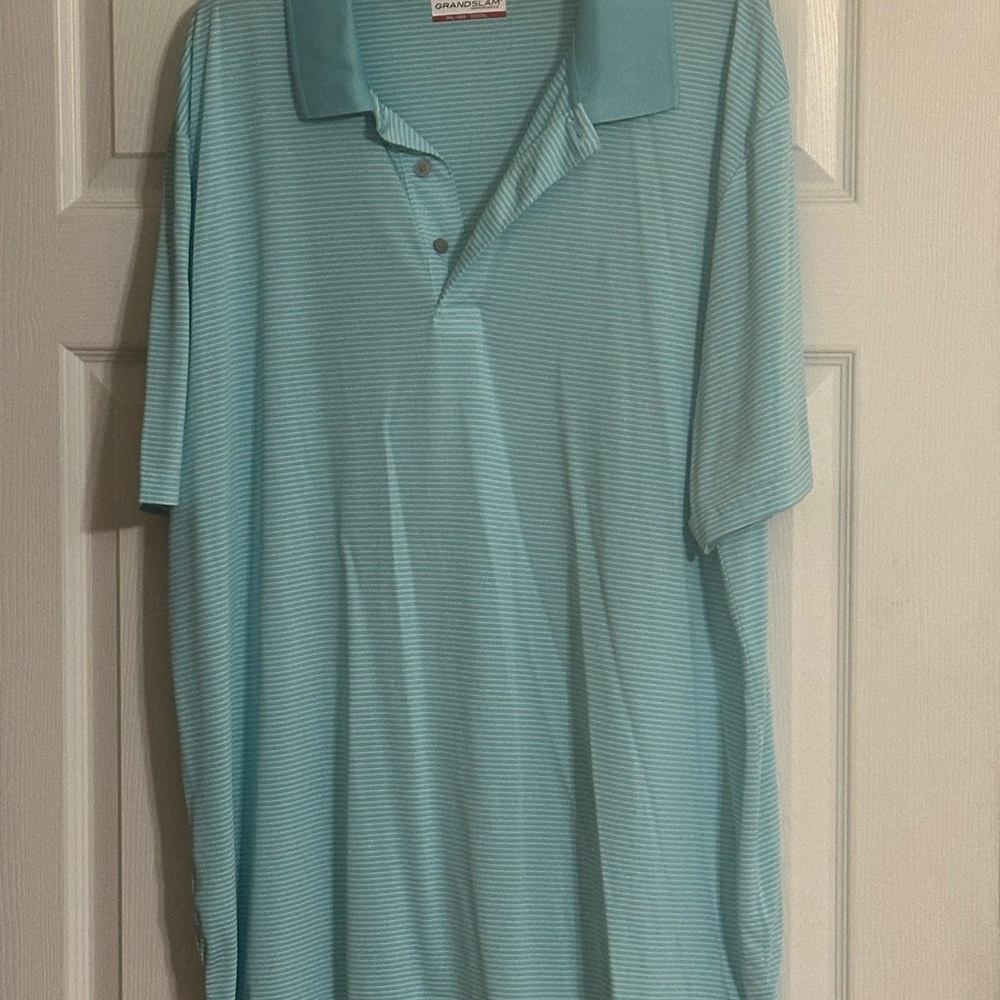 Mens Grand Slam Performance Aqua Striped Short Sleeve Polo Shirt XXL